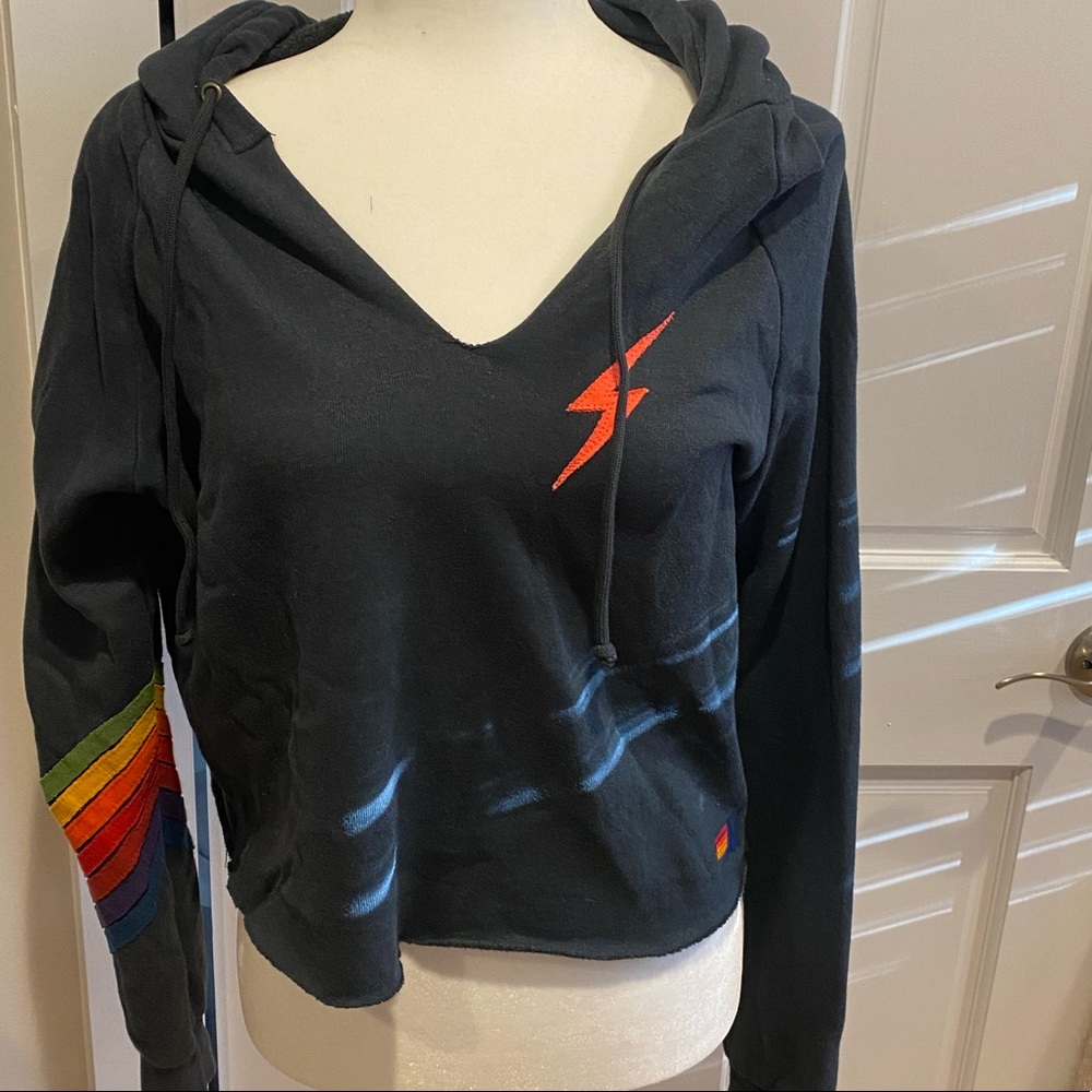 Authentic Aviator Nation L / large Bolt split neck Hood Sweatshirt neon